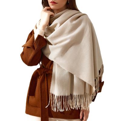 China Hot Selling Soft Warm Winter Cashmere Fashion Solid Color Tassel Cashmere Woolen Scarf Women's Poncho Shawl Wrap Long for sale