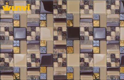 China Mixed Colors Glass And Metal Mosaic Tile , Kitchen Backsplash Glass Tile for sale