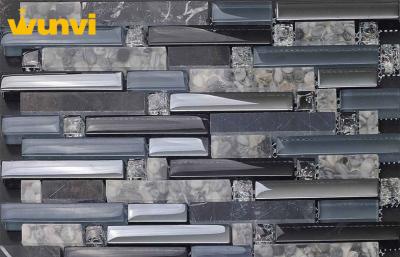 China Dark Gray Crystal Strip Mosaic Tile , Glass Mirror Mosaic Tile Backsplash for sale