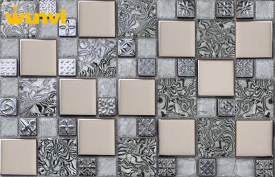 China 6mm Thickness Silver Stainless Steel Glass Mosaic Tiles For Lobby Hotel for sale