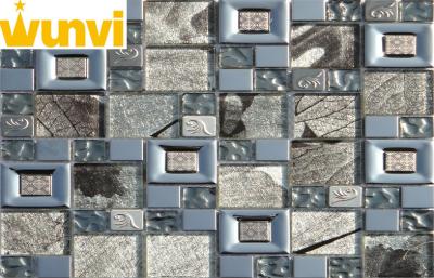 China Large Square Glass And Stainless Steel Mosaic Tile For Kitchen Backsplash for sale