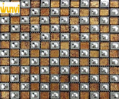 China Classical Wall Round Gold Stainless Steel Mosaic Tile With Glittering for sale