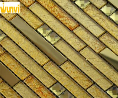 China TV Backgound Wall Strip Gold Mosaic Tiles , Metal And Glass Mosaic Tile for sale