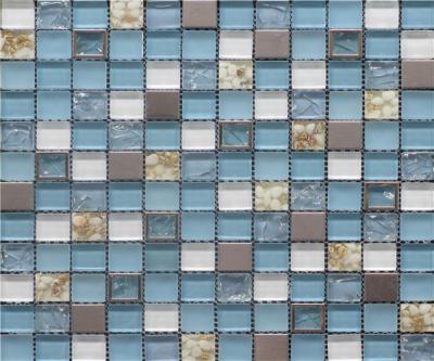 China Water Proof Ice Cracked Crystal Glass Mosaic Tile For Kitchen Backsplash for sale