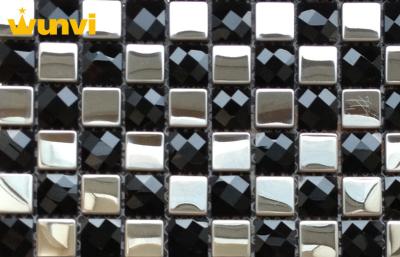 China White And Black Stainless Steel Mixed Mosaic Beveled Glass Subway Tile for sale