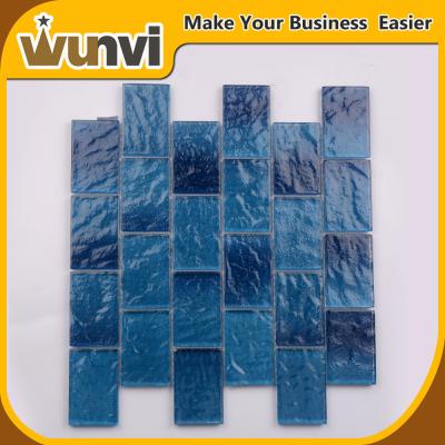 China Iridescent Glass Mosaic Tile Stirp Design For Building Blue Color for sale