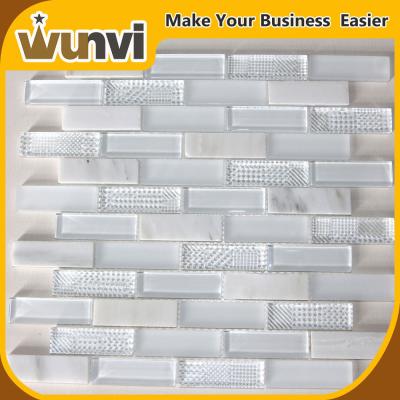 China White Glass Stone Mosaic Tile Bathroom Transparent 298x298 mm for sale