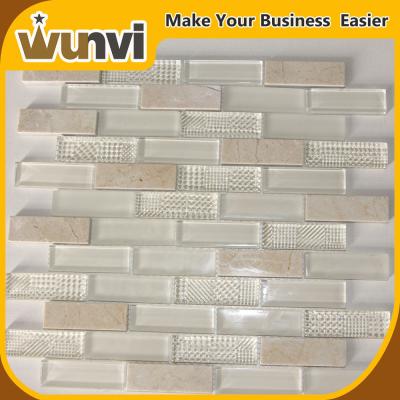 China Kitchen Wall Glass and Stone Tile 8mm Fashional strip Style for sale