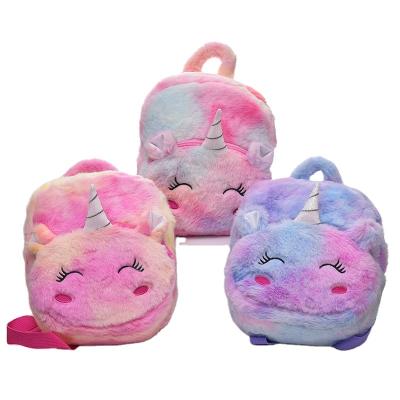 China Pink Unicorn Plush Schoolbag Little Backpacks Cartoon Animal Unicorn School Children Plush Animal Bag Rainbow Color Kids Adults Gift for sale