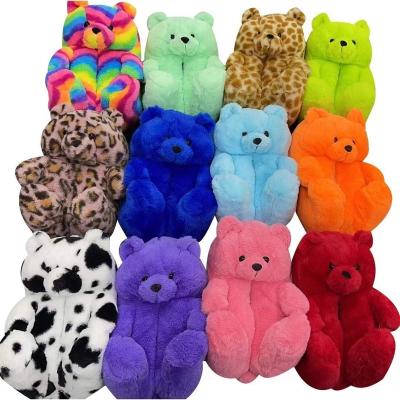 China Wholesale Plush Teddy Bear Slippers Fuzzy Teddy Kids Adults Gift Plush Slipper One Size Fits All Bedroom Teddy Bear Slippers For Women Girls Boys for sale