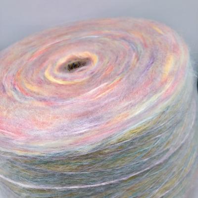 China 3.3s/1 4% Soft Yarn Blended Rainbow Cake Fancy Air Chat Color Transition Gradient Blend Color Bulky Fluffy Yarn For Hand Crochet Knit for sale