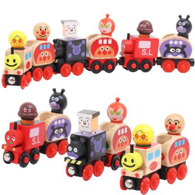 China No 2022new arrival Children's Montessori Wooden magnetic Tractor Train cartoon fun puppet toy with track block toy set for sale