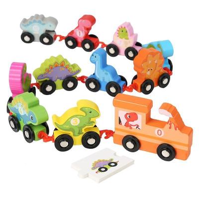 China No Children's wooden dinosaur drags digital little train puzzle early education block splicing car thomas and friends train toy for sale