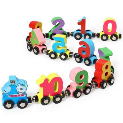 China No Children's wooden magnetic digital train puzzle assembled colorful wooden toys thomas train toy for children kids for sale