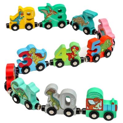 China No Children's wooden early education magnetic train dinosaur digital cognition tractor block car toy train toys children for sale