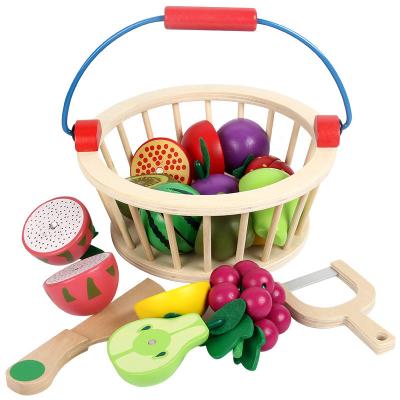 China Play House game 2023 new Children's Montessori Wooden magnetic Cut fruit toys fruit and vegetable basket cut matching baby Puzzle kitchen toys for sale