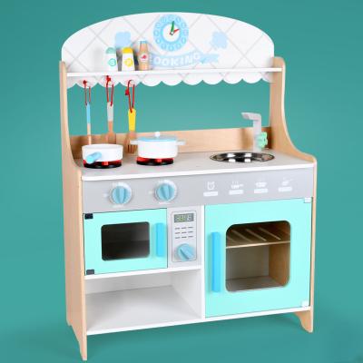 China Play House kitchen 2022New Montessori Wooden Kitchen Toy Set children's simulation cooking stove top kitchen toys for sale