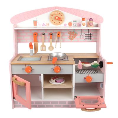 China Play House cooking toys 2022 new children's Montessori wooden cooking BBQ barbecue set menu baby kitchen cognitive toys wholesale for sale