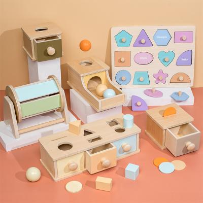 China No 2022 new popular children's Montessori wooden early education toys target box shape matching coin-operated toys for baby kids for sale