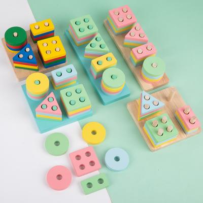 China No 2022new arrival Children's Montessori puzzle wooden geometry matching column blocke puzzle toy for sale