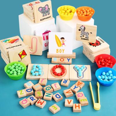 China No Children's Montessori wooden early education AIDS picture alphabet matching clip beads hand eye coordination training toys for sale