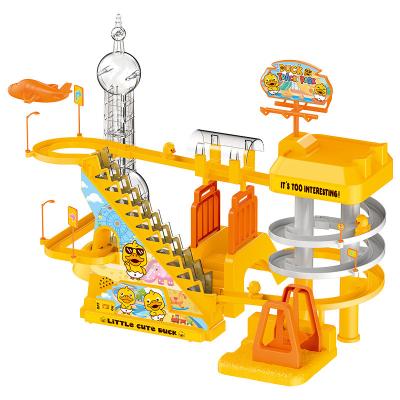 China Remote control Sliding stairs Battery remote control little yellow duck slide track baby duck automatic stair climb early education educational toy for sale