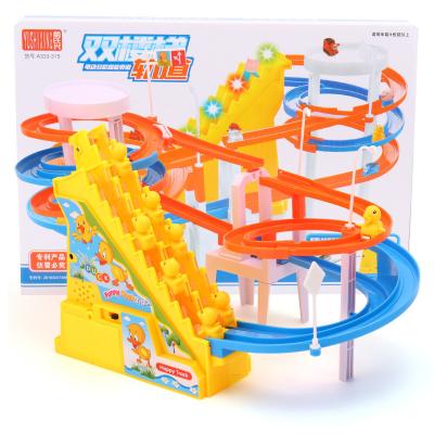 China Contact customer service Children rail car music lights cartoon little yellow duck climbing stairs rail car toys baby toy car wholesale for kids for sale