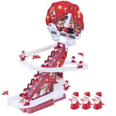 China Automatic stair climbing Children's Christmas figures climb stairs rail car toys USB powered music lights Christmas holiday gifts toy wholesale for kids for sale