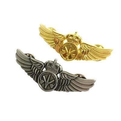 China Gold Airline Flight Troop Wing Metal Badge Pin Brooch Custom Half Size for sale