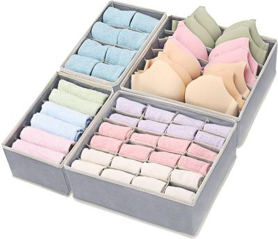 China Workable Foldable 4 Sets Fabric Underwear Bras Drawer Organizers Foldable Dividers Clothes Storage Organizers Box For Lingerie for sale