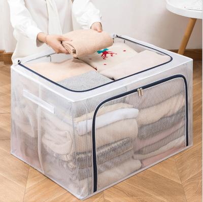 China 2021 Sustainable New Multi Function 66L Waterproof PVC Nylon Collapsible Steel Frame Clothes Storage Box With Cover for sale