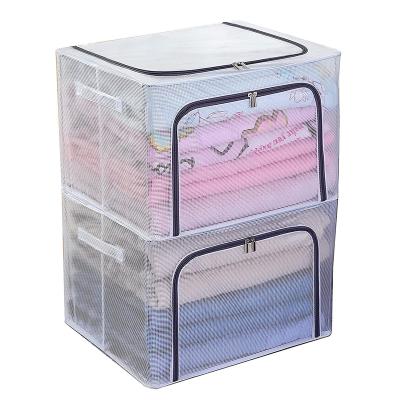 China Metal Frame Stackable Storage Box PVC 66L Good Quality Viable Clear Collapsible Double Zipper For Clothes for sale