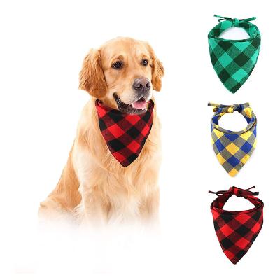 China Boy Girl Triangle Cotton Bandana Dog Plaid Buffalo Double Layer Adjustable Accessories Viable Soft Washable Dog Scarves for sale