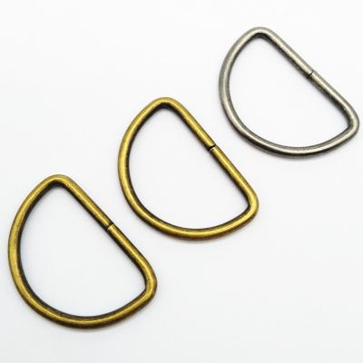 China 1 inch 27mm metal nickel free interior D clip in antique brass color, half iron quality ring for bags for sale