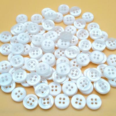 China Dry cleaning 16L 10mm white 4 hole pearl plastic resin button for shirt, white stripe pearl button for sale