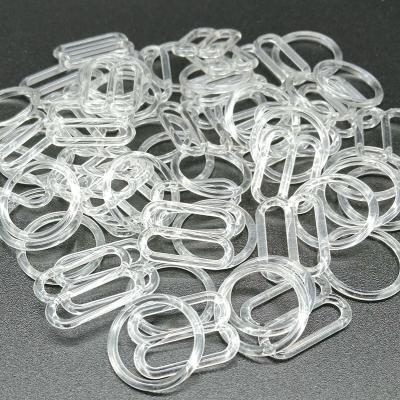 China Underwear 12mm inner waist bra strap adjuster, plastic ring and slider bra accessories in clear transparent color for sale