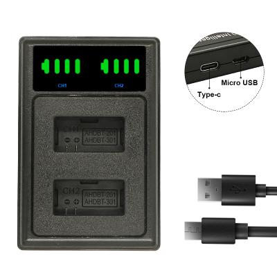 China AHDBT-201 GP301 Camera Battery Charger For GoPro Hero3 LCD Dual Charger For Go Pro AHDBT-301 Action Camera Accessory for sale