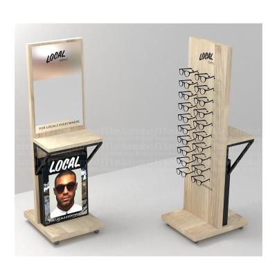 China Eyewear Fashionable Wooden Sunglasses Metal MDF Optical Glasses Show Racks Holder For Mall Department Retail Store for sale