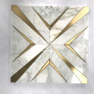 China Parquet DTH Stone Calacatta Marble And Brass Inlay Mosaic for sale