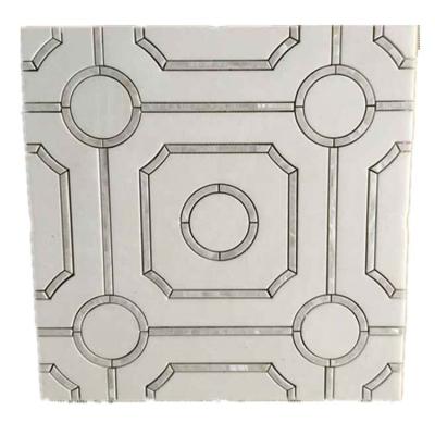 China Good Mix Pure White Marble Stone Parquet Prices DTH Pearlescent Water Jet Marble Designs for sale