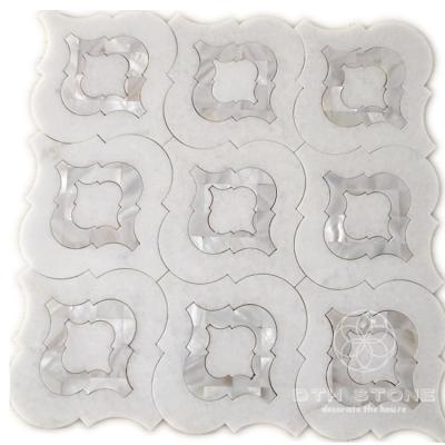 China Pure White Marble Mix Waterjet Kitchen Backsplash Parquet DTH Lantern Stone Pearly Slab for sale