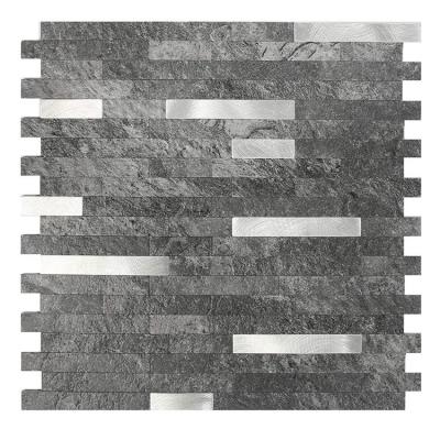 China 10-Pieces 4mm Thickness Silver Black Gray Self Adhesive Parquet Vinyl And Aluminum Mosaic Wall Tiles for sale