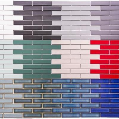 China Cheap Uneven Colorful Ceramic Glossy Tile Backsplash Parquet Mold Design 3D Subway Wall Slab 75x300 Mm for sale