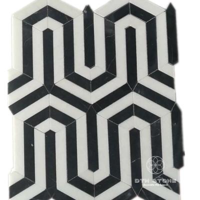 China New design custom black nero marble flooring slabs marquina marble and white mosaic for sale