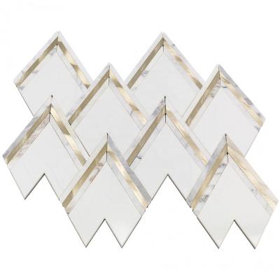 China Parquet Dth Stone Calacatta Marble And Mix Gold Aluminum Alloy Mosaic Kitchen Wall White Marble Slab for sale