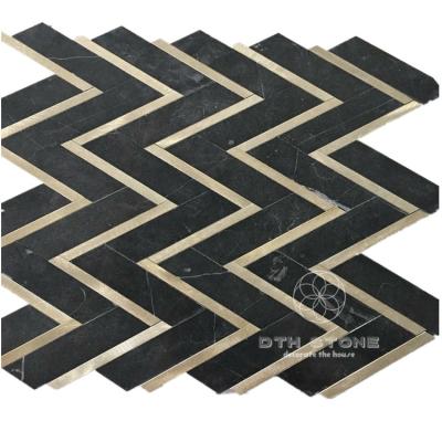 China Parquet Dth Nero Marquina Marble Blend Aluminum Alloy Mosaic Slab Marble Stone Chevron for sale