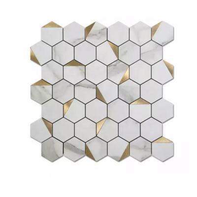 China Parquet Aluminum Metal And PVC Stone Mosaic Slab Self Adhesive Stick On Kitchen Backsplash for sale