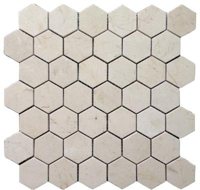 China Parquet Botticino Mosaic, Ant Yellow Mosaic Tile, Top Grade Marfil Marble Stone Hexagon Cream Marble Mosaic Slab for sale