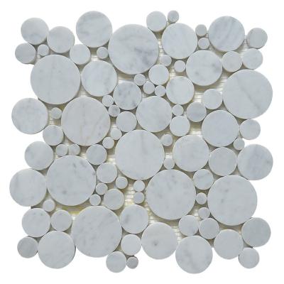 China Parquet 50mm Penny Round Carrara White Marble Mosaic for sale