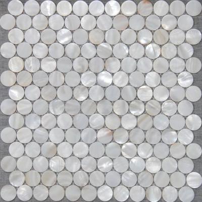 China Natual Iridescent Parquet Round / Pearlescent Circle Freshwater Shell Mosaic Shell Mosaic Wall Slabs for sale